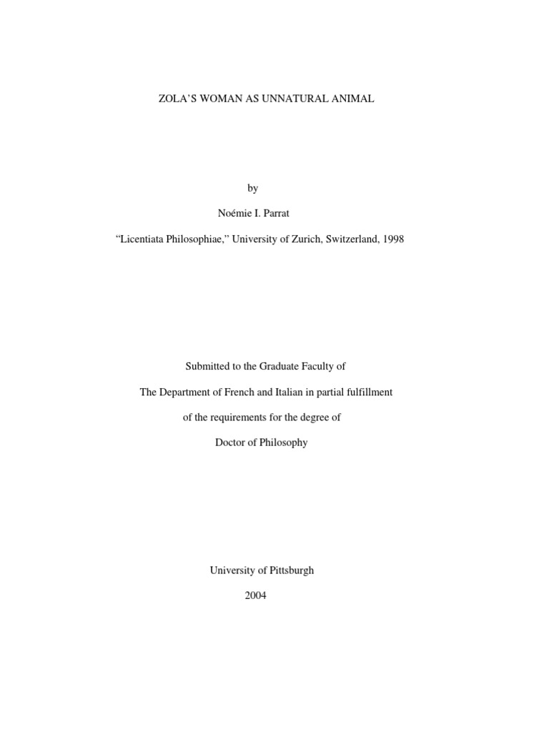 Zola S Woman As Unnatural Animal Pdf