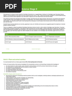 Scheme of Work Science Stage 8