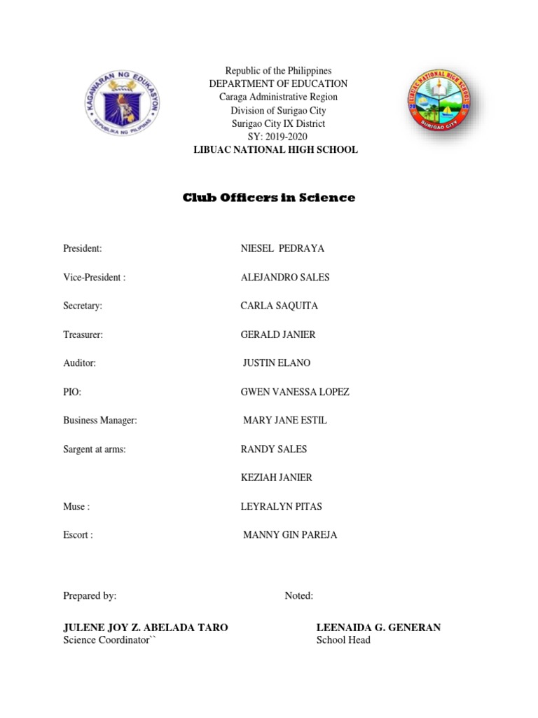 Libuac National High School Science Club Officers | PDF
