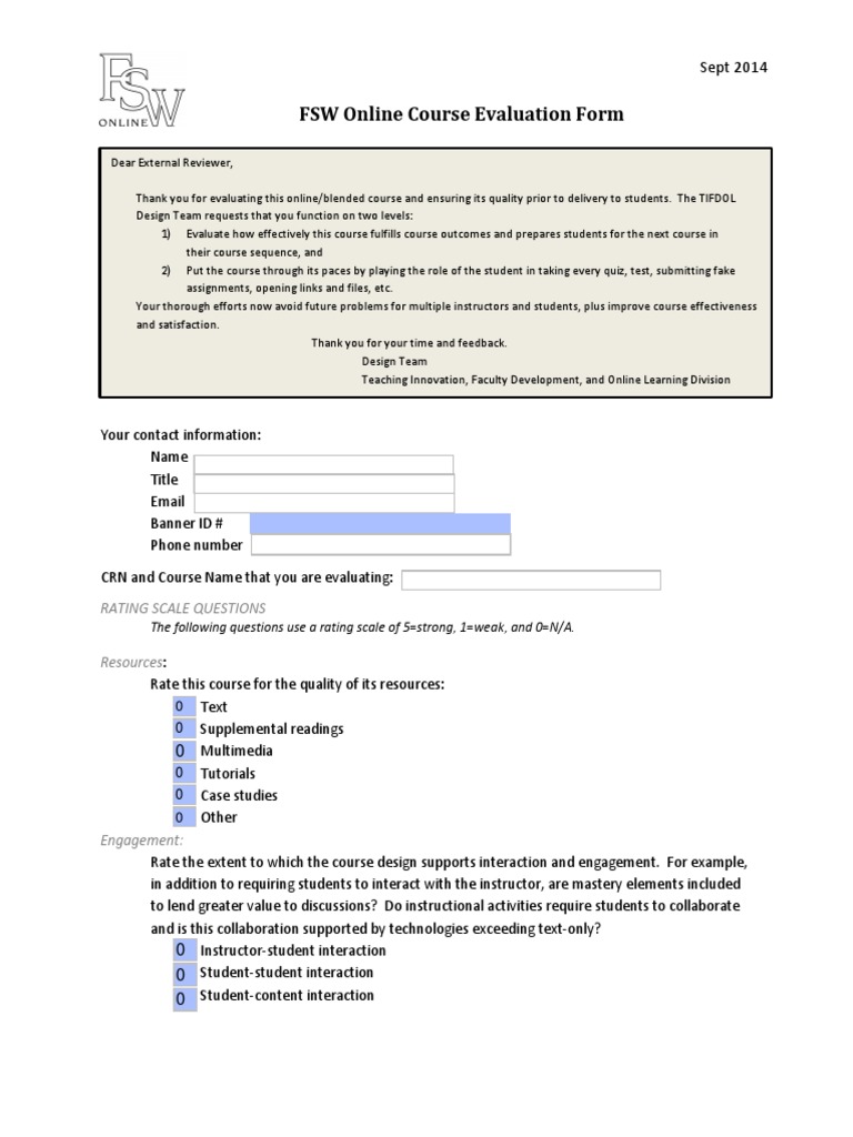Online Course Evaluation Form | PDF | Course Evaluation | Educational ...