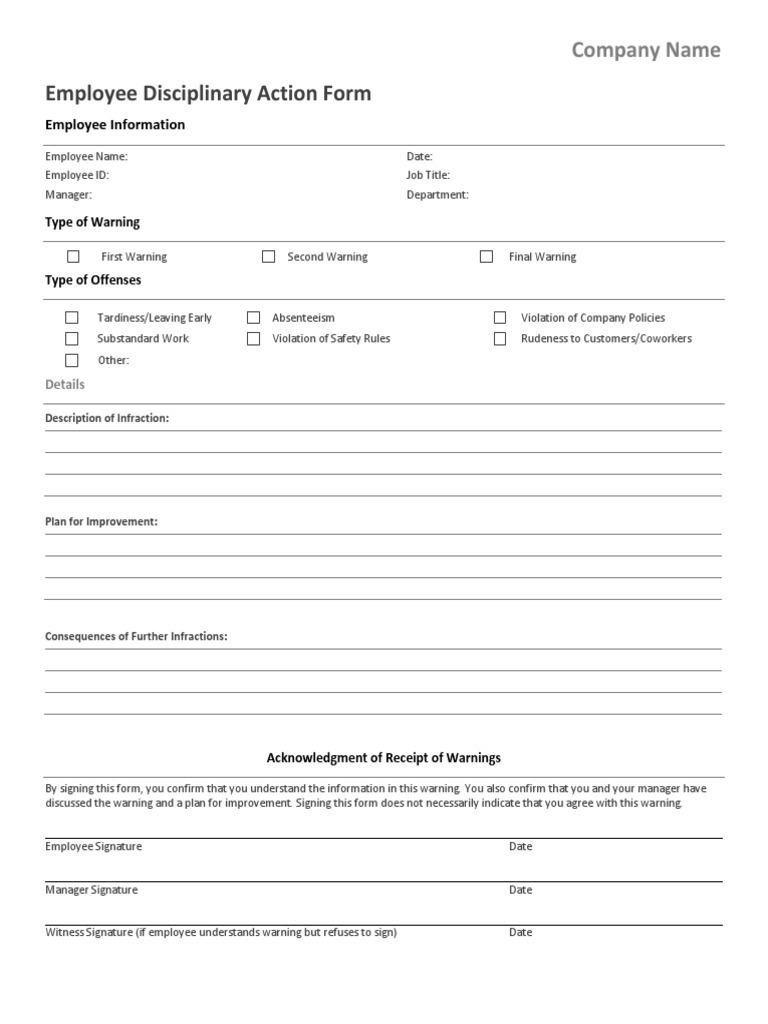 Employee Disciplinary Action Form 2 2