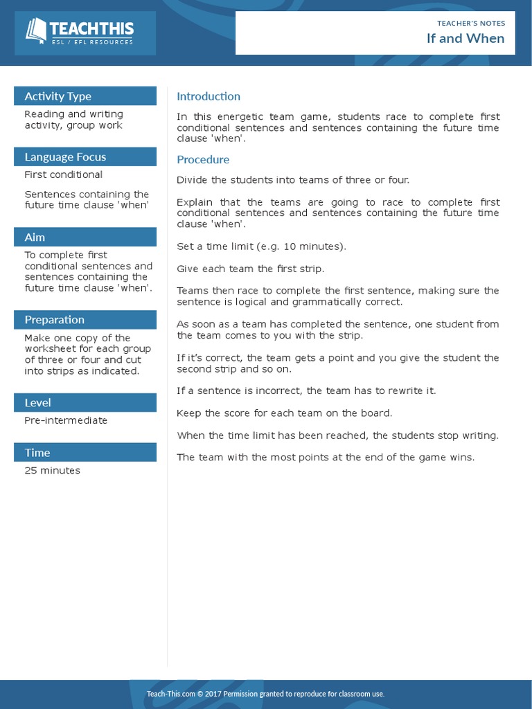 If and When: Activity Type | PDF | Sentence (Linguistics) | English As ...