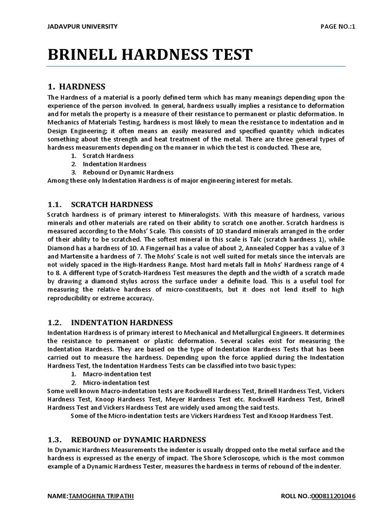 Brinell Hardness Test PDF Hardness Chemical Product Engineering