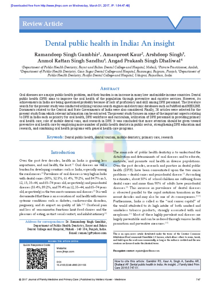 Dental Public Health in India An Insight | PDF | Dentistry | Public Health