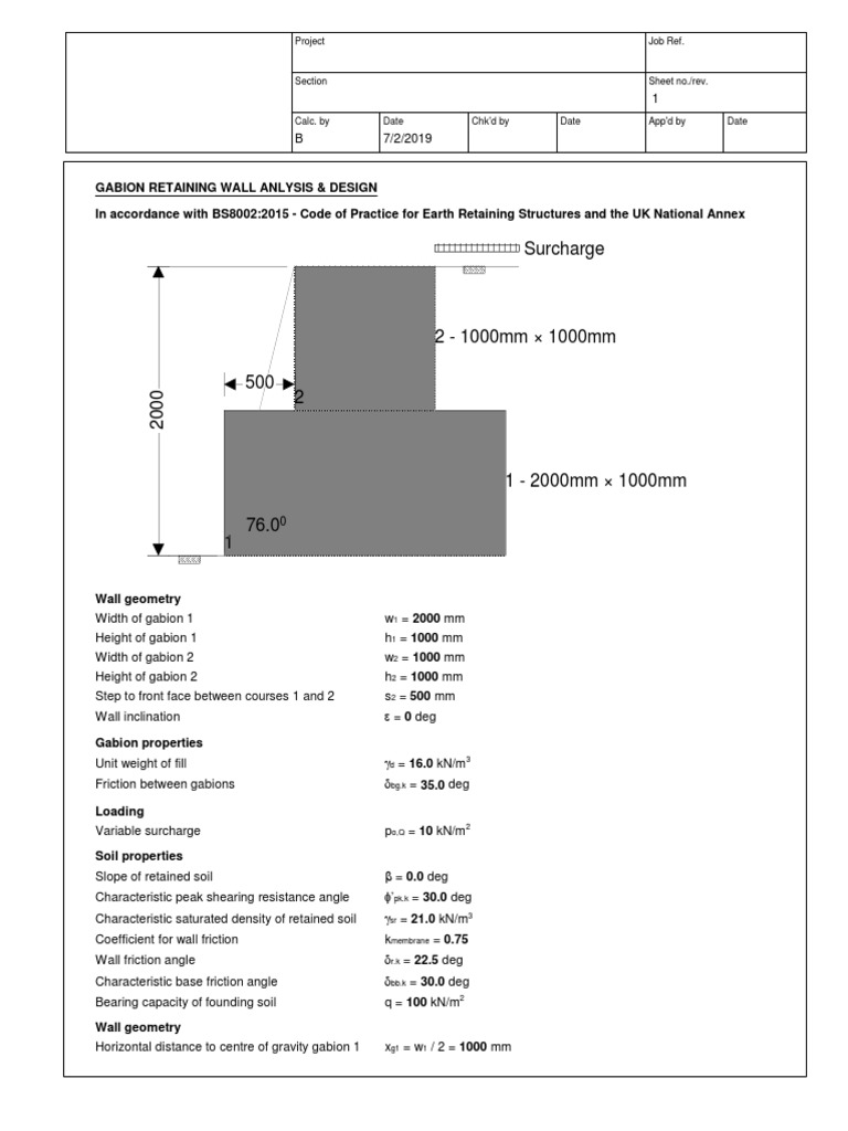 Gabion Retaining Wall Design Analysis | PDF | Friction | Building ...