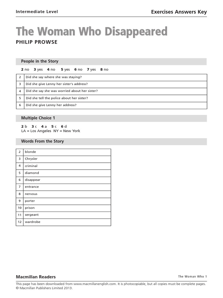 The Woman Who Disappeared Extra Exercises Answers Key Pdf Violence Sports