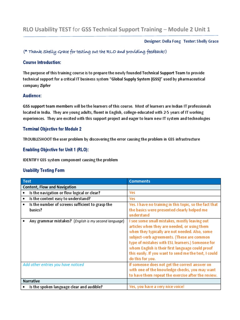 GSS Technical Support Training Usability Test | PDF | Technical Support ...