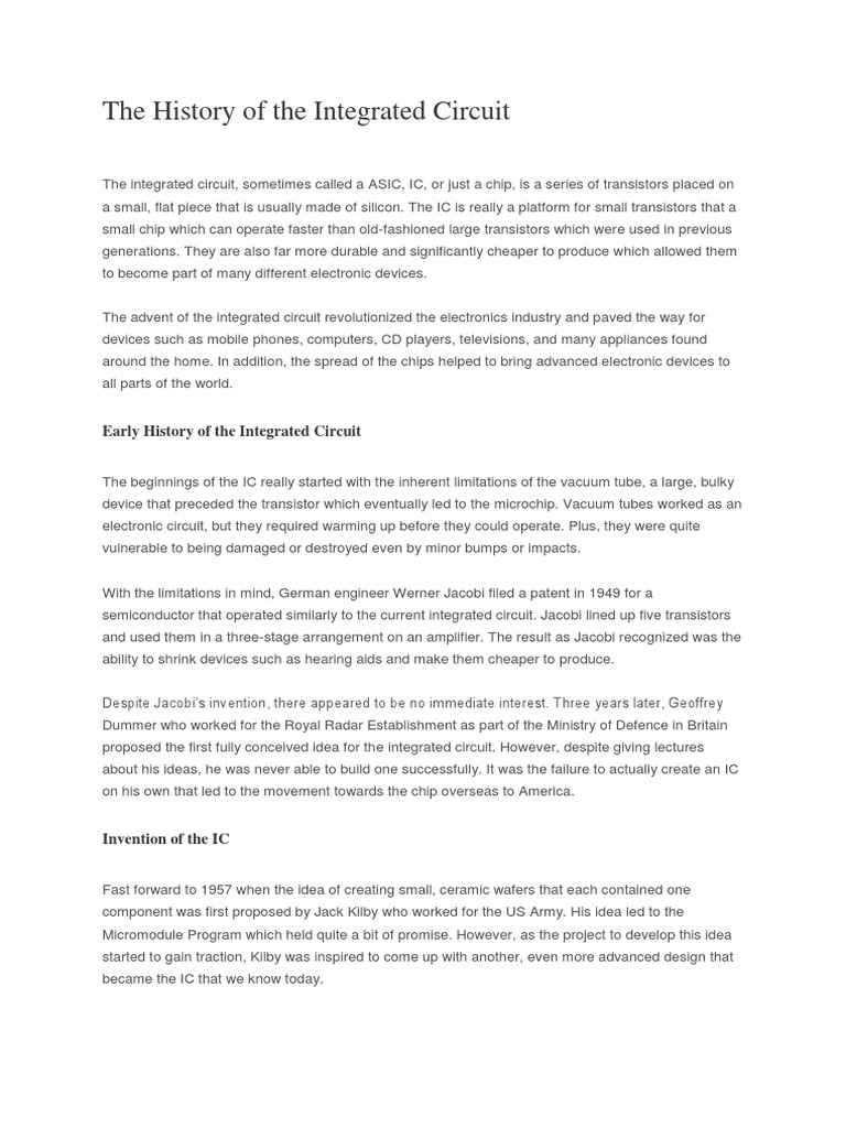 The History of The Integrated Circuit PDF Integrated Circuit Mosfet