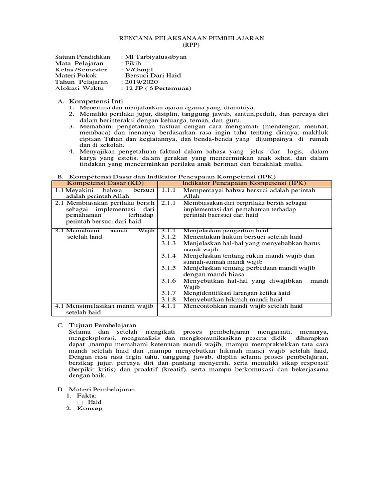 Rpp Fikih 5 Haid Pdf