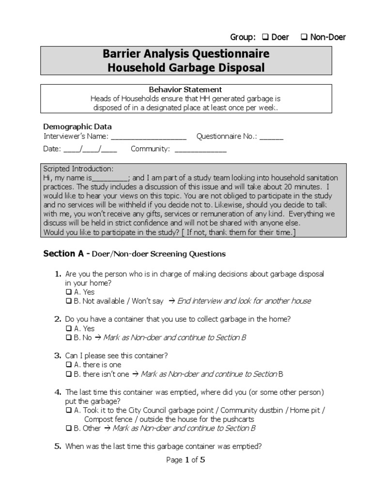 Household Garbage Disposal Survey Guide | PDF | Social Psychology ...