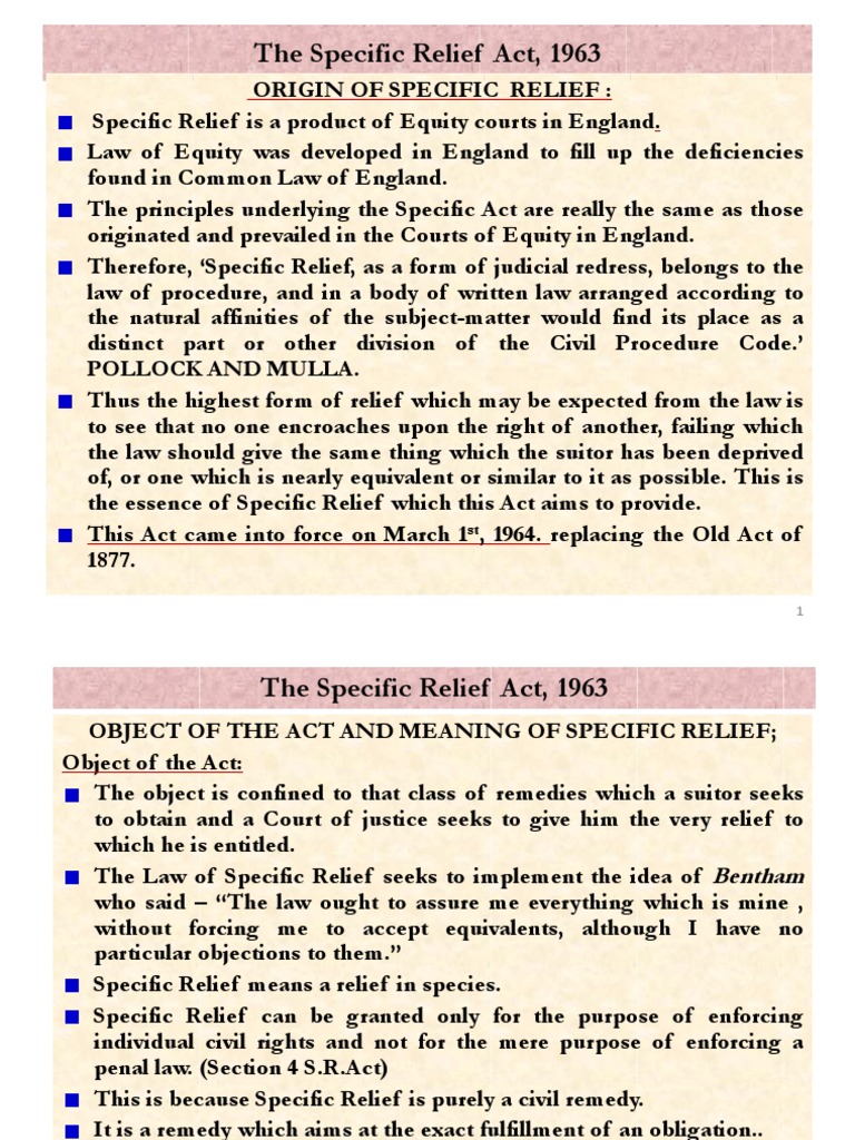 Specific Relief Act PDF Equity (Law) Injunction