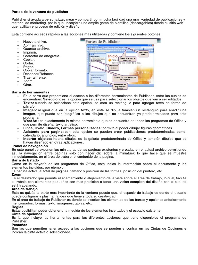 Partes de La Ventana de Publisher | PDF | Ventana (informática) | Archivo  de computadora