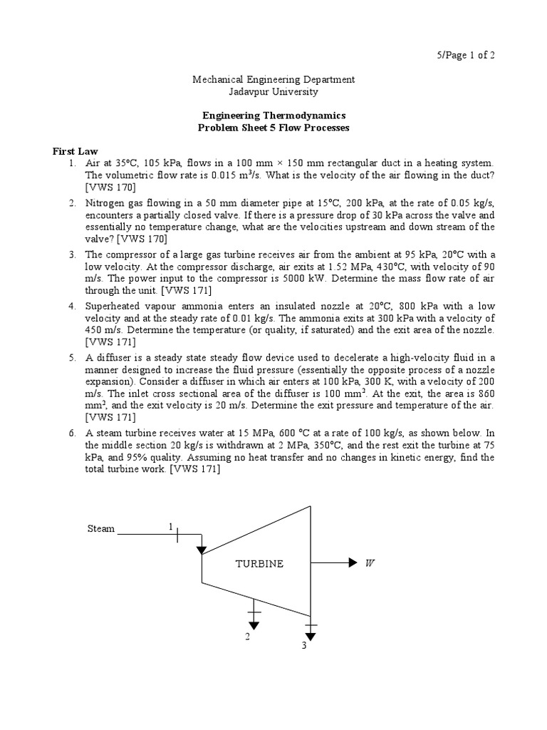 Engineering Thermodynamics Flow Problems | PDF | Turbine | Heat
