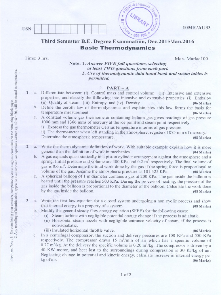 At Least TWO Questions From Each Part. Data Hand Book and Steam Tables Is Permitted Download