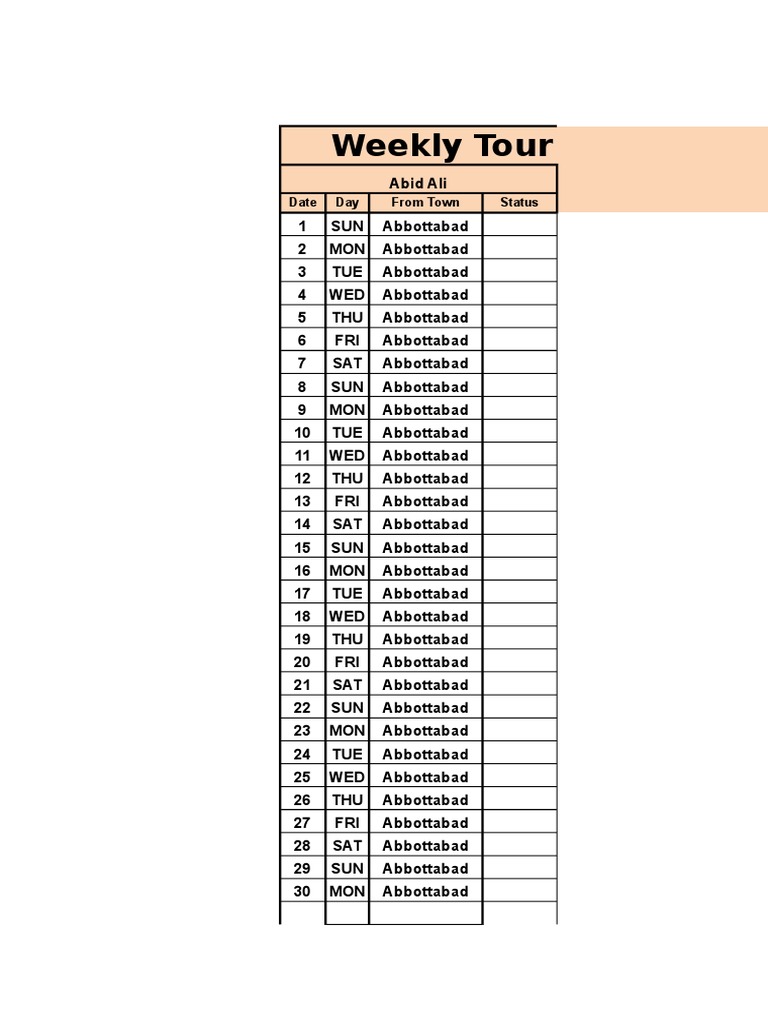 Weekly Tour Plan for Chaudhary Trader | PDF