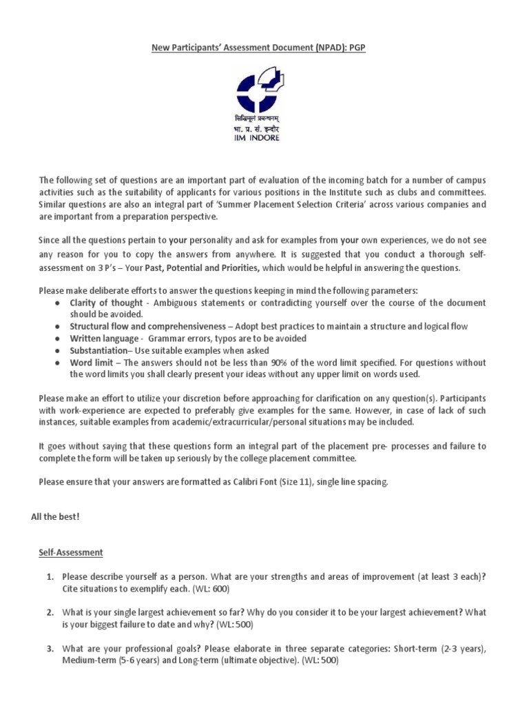 NPAD Exam: Self-Assessment Guide | PDF | Question | Evaluation