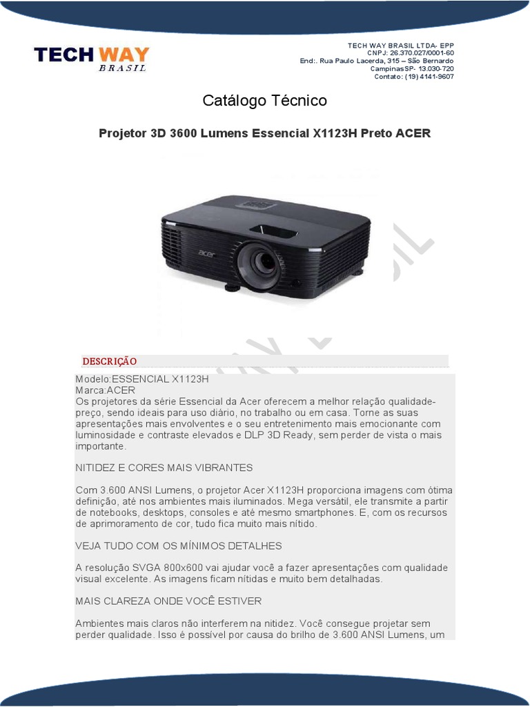 Ficha Tecnica Projetor Acer X1123h Pdf Pdf Hdmi Tecnologia De Midia