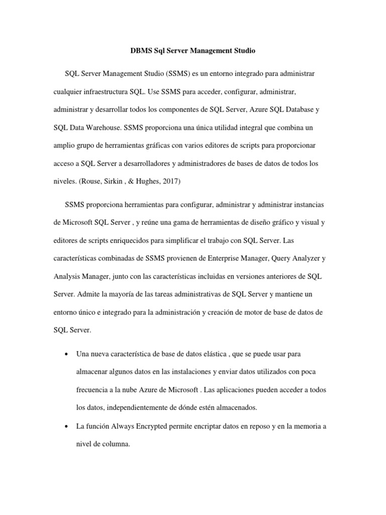 DBMS SQL Server Management Studio | PDF | Servidor SQL de Microsoft | SQL