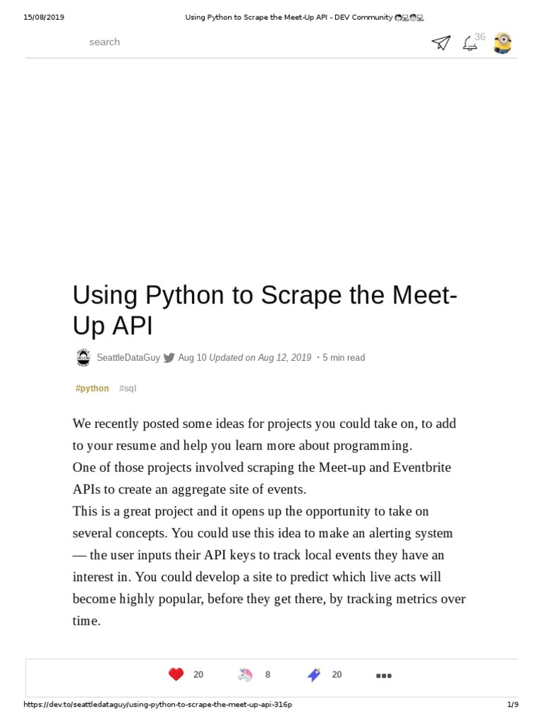 Using Python To Scrape The Meet-Up API | PDF | Application Programming ...