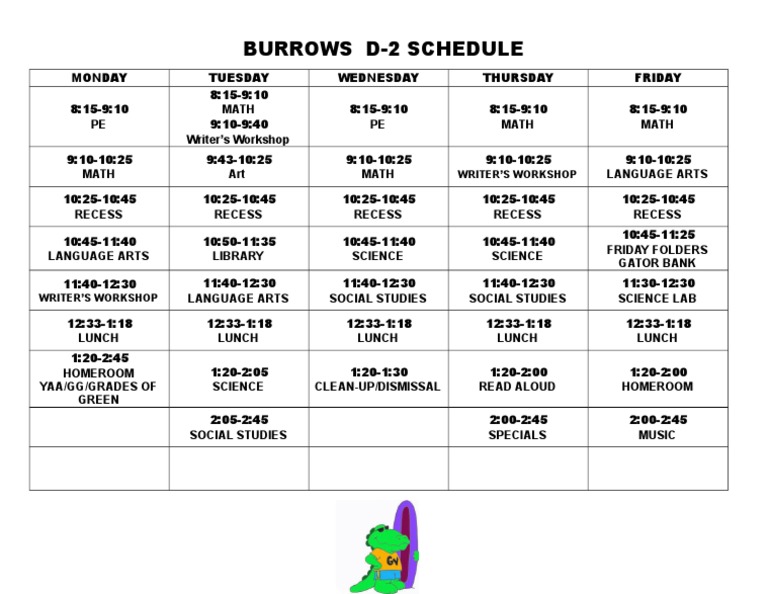 Burrows D-2 Weekly Class Schedule | PDF