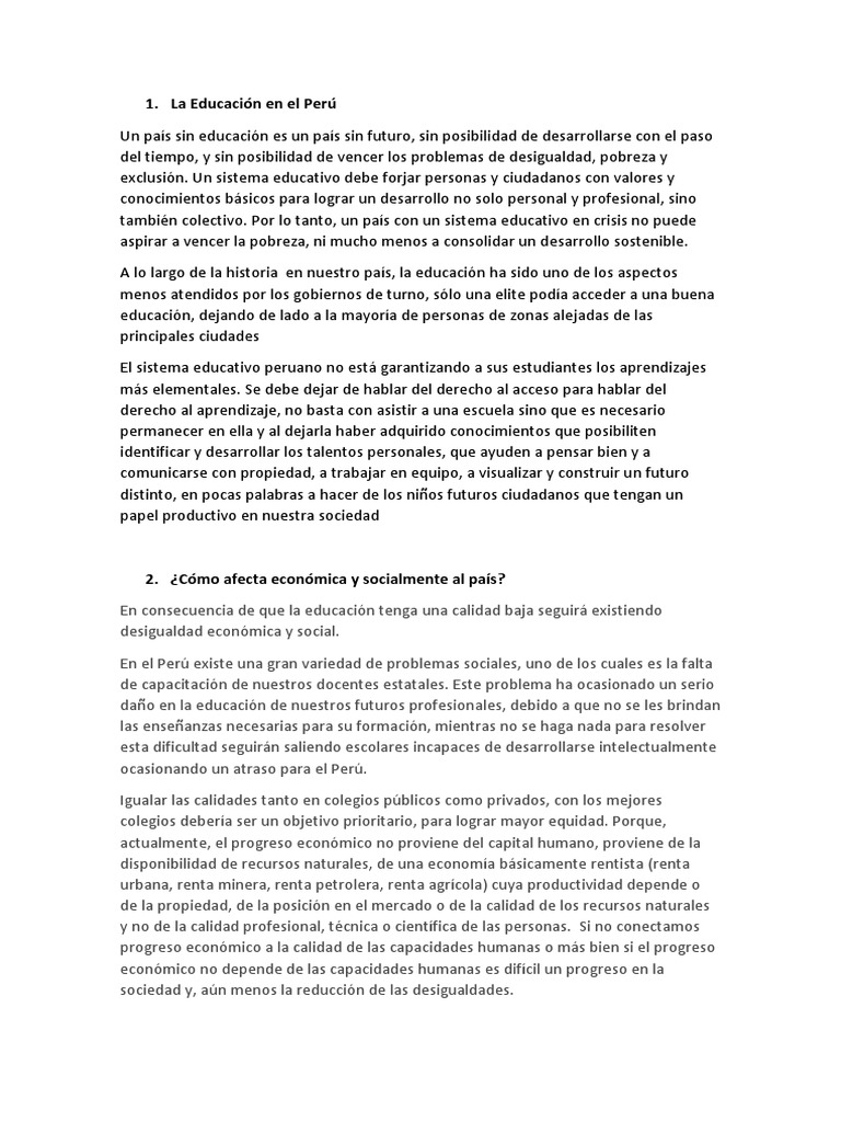 La Educación en El Perú | PDF | Desigualdad social | Discriminación y ...