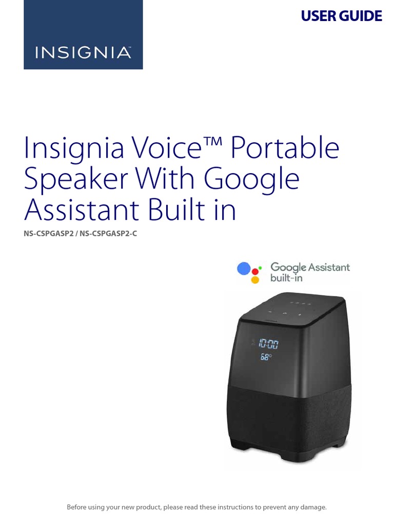 Insignia Voice™ Portable Speaker With Google Assistant Built in | PDF ...