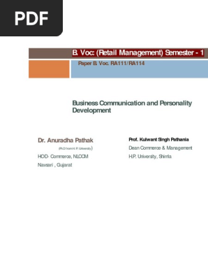B Voc Retail Management Business Communication And Personality Development General Paper I Pdf Nonverbal Communication Stress Linguistics