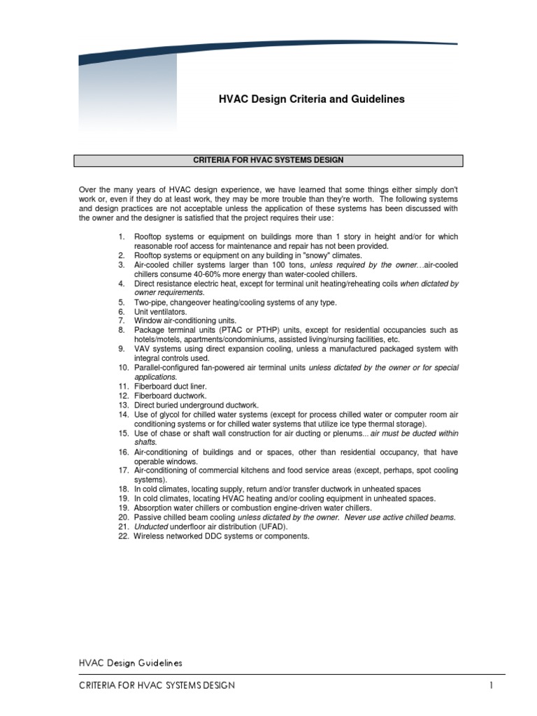 HVAC Design Criteria Guide | PDF | Hvac | Air Conditioning