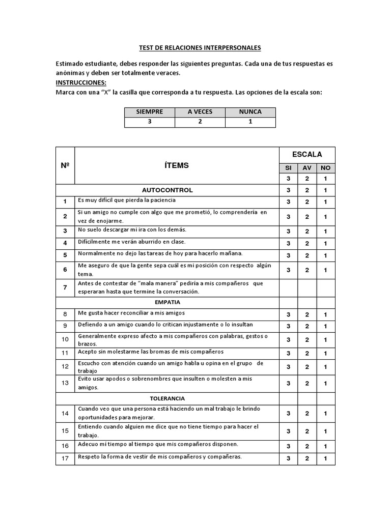 Test de Relaciones Interpersonales | PDF