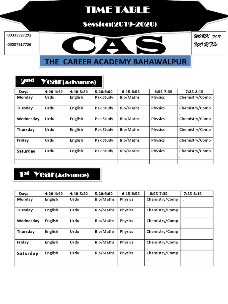 2020 Academic Timetable Overview | PDF