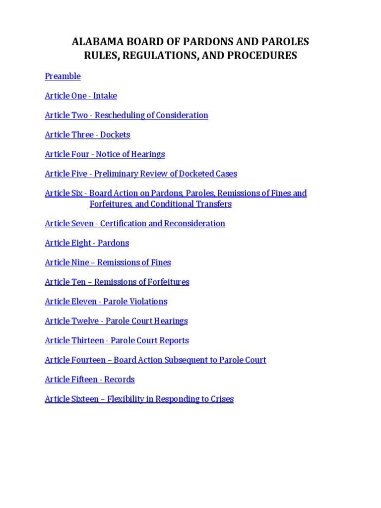 Operating Rules Parole Probation Alabama PDF Pardon Parole