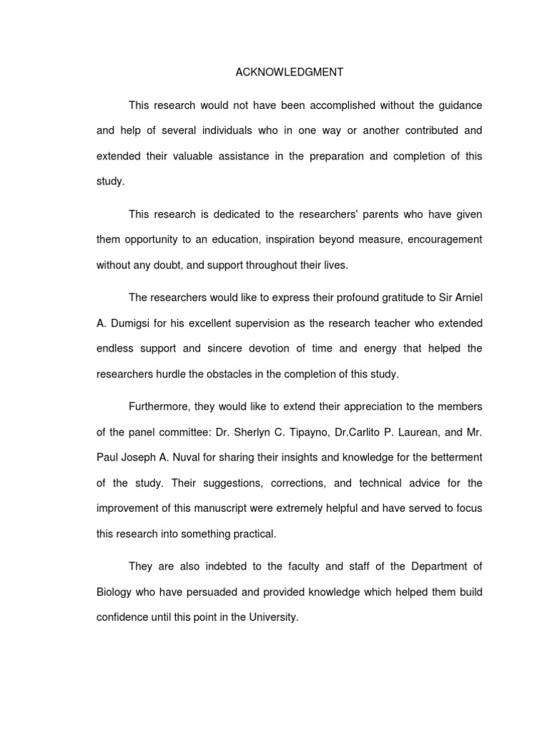 Acknowledgment Sample Cognitive Science Psychology