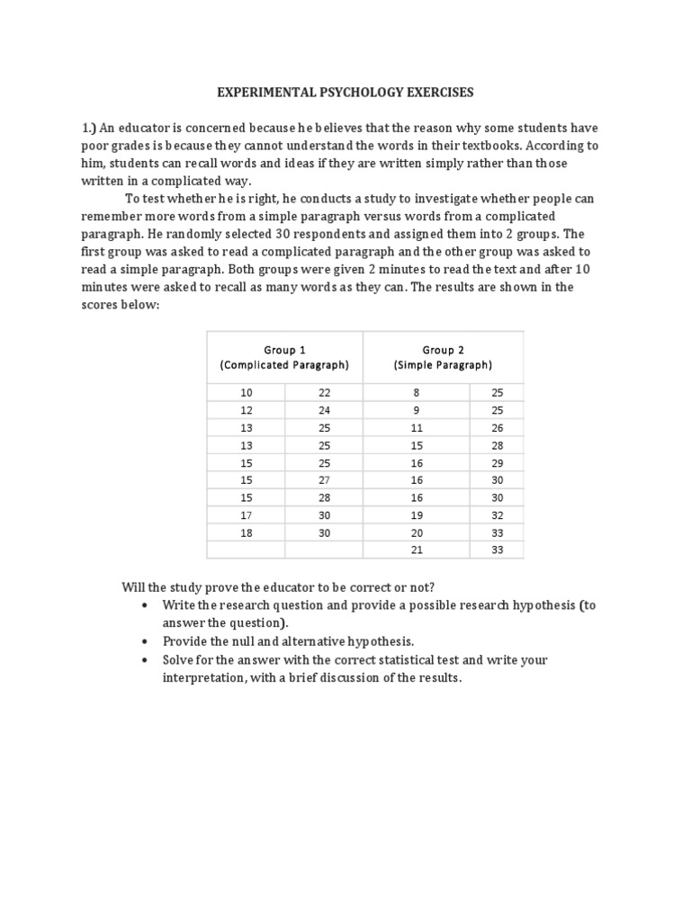 Experimental Psychology Research Exercises | PDF | Statistical ...