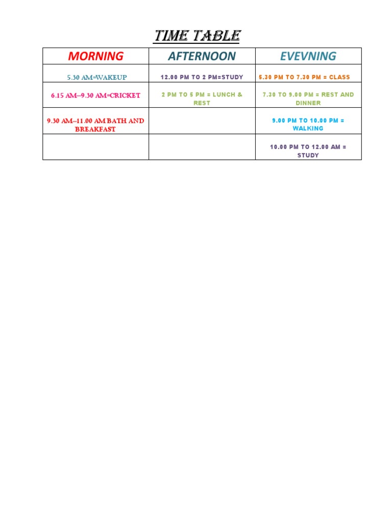 Time Table | PDF
