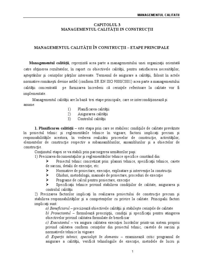 Managementul Calitatii - Etape | PDF
