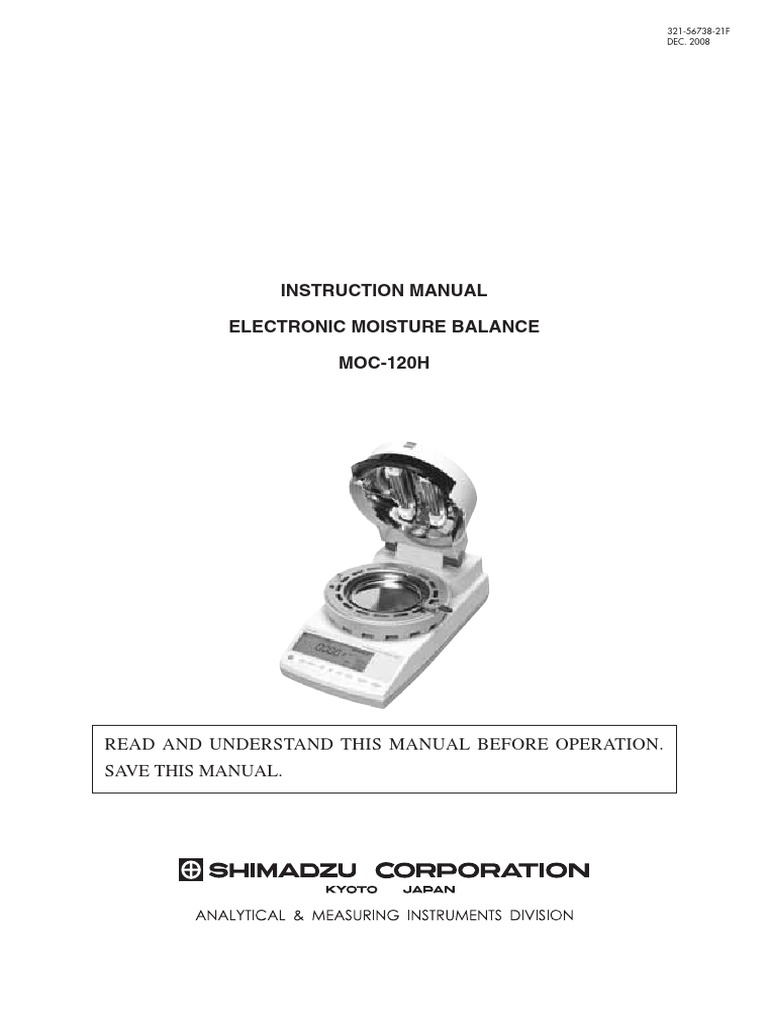 Instruction Manual Electronic Moisture Balance MOC120H PDF Hvac