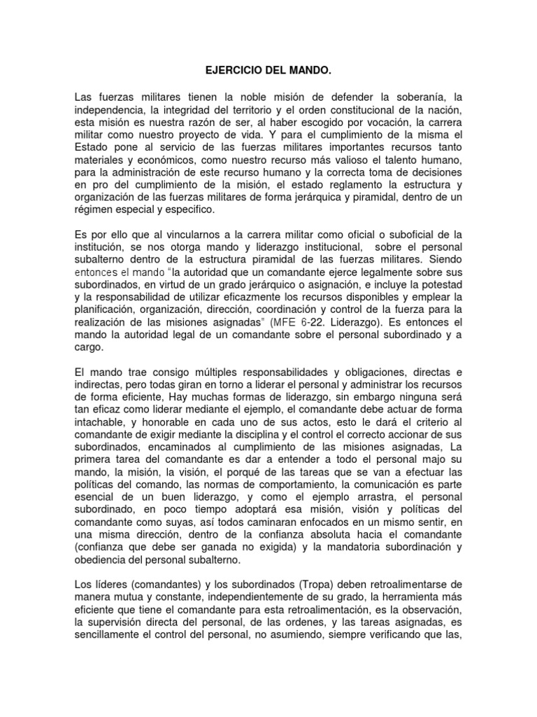 Ejercicio Del Mando | PDF | Disciplinas | Liderazgo