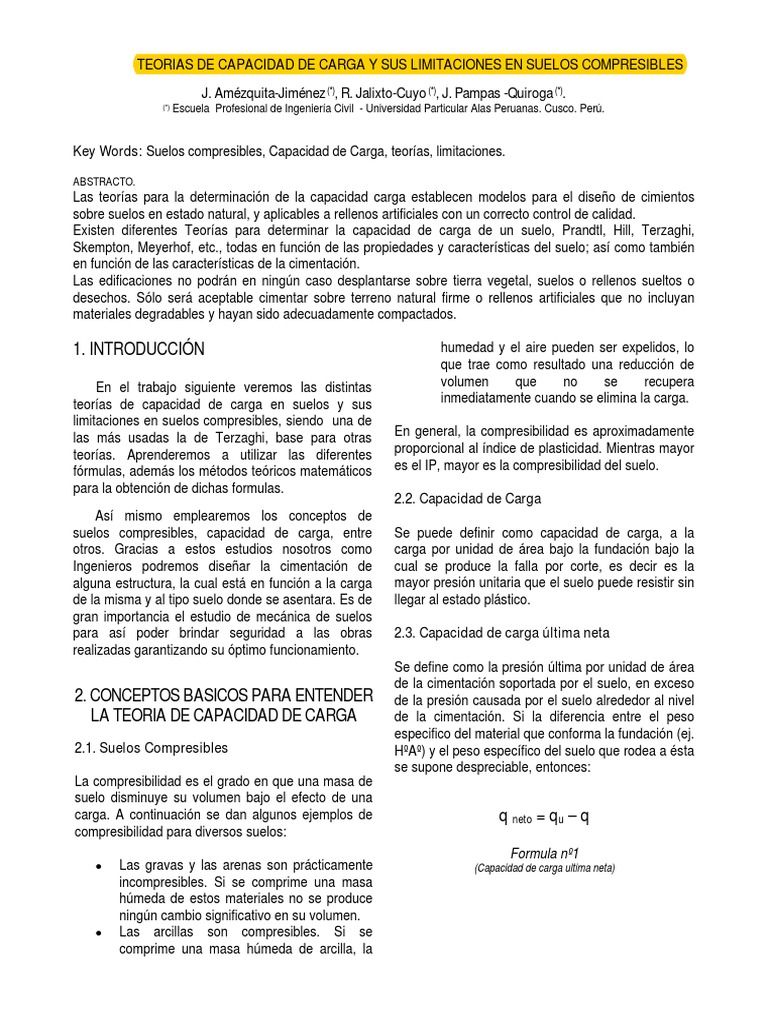 Teorías de Capacida de Carga | PDF | Fundación (Ingeniería) | Suelo