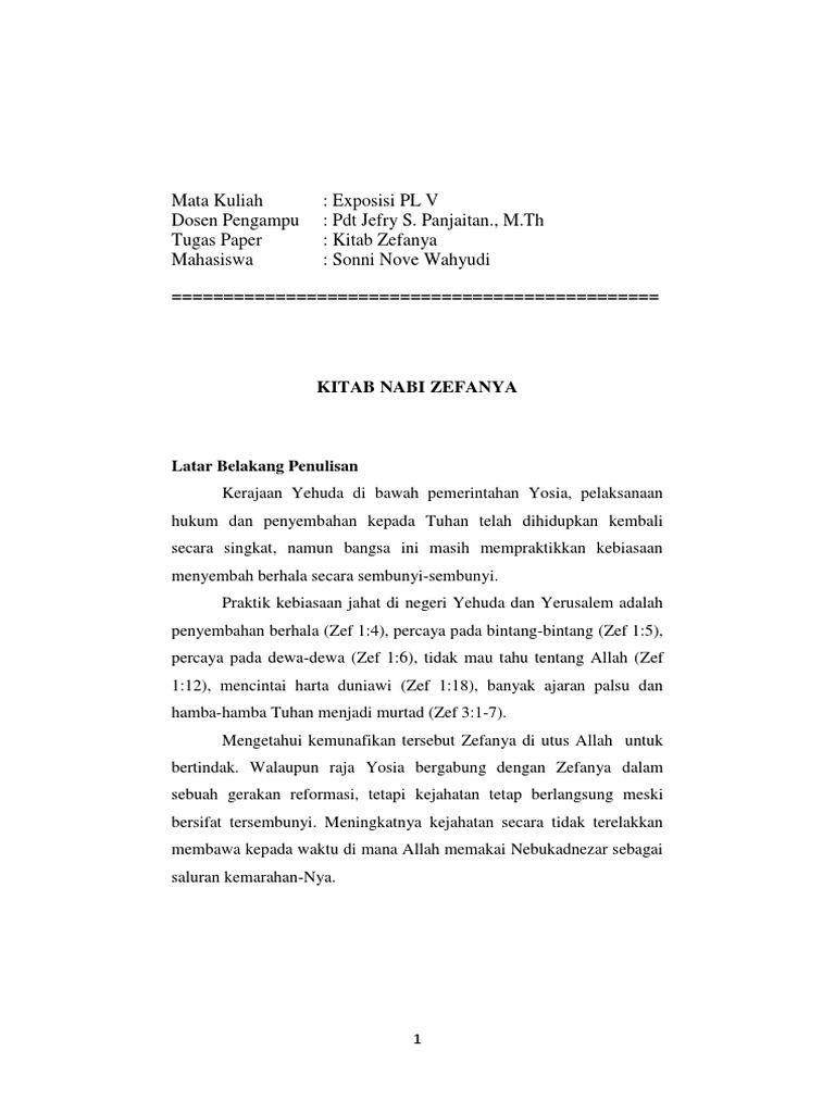 Kitab Nabi Zefanya Latar Belakang, Identitas Penulis, dan Garis Besar