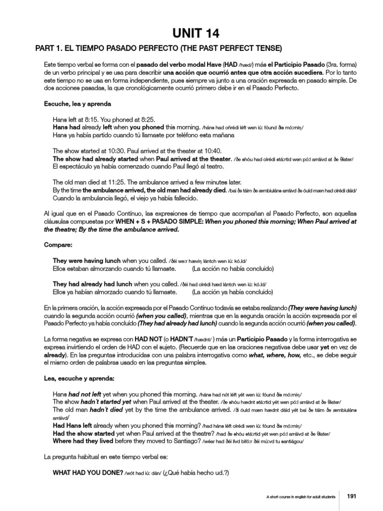 Guía del Pasado Perfecto en Inglés | PDF | Sintaxis | Gramática