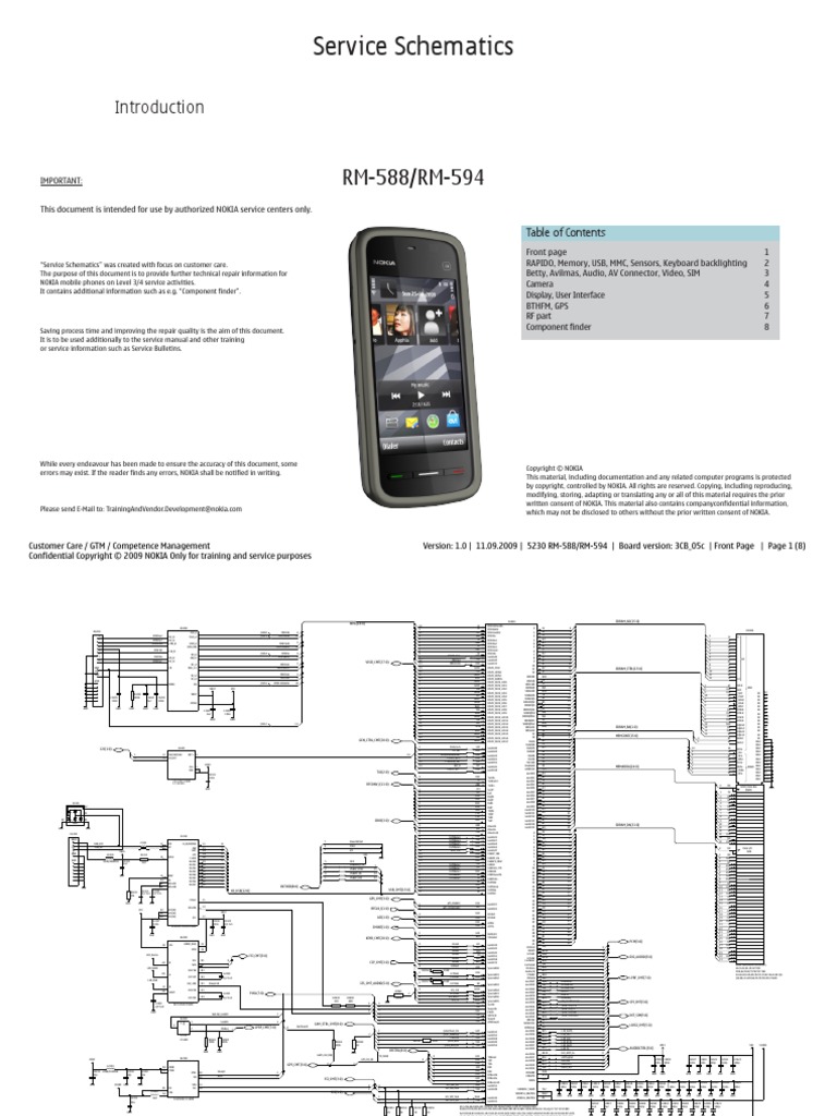Nokia 5230 (RM-588 RM-594) Schematics v1.0 PDF | PDF | Nokia | Copyright