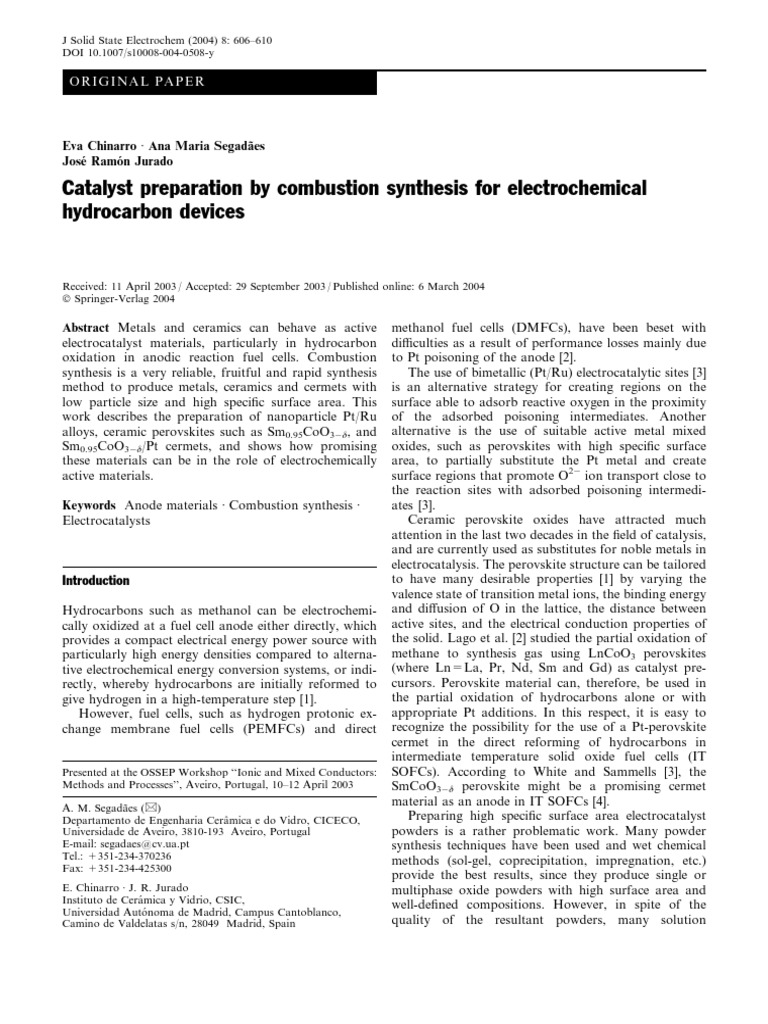 Catalyst Preparation by Combustion Synth PDF | PDF | Solid Oxide Fuel ...