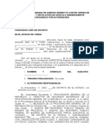 Formato para Demanda de Amparo Indirecto Contra Orden de Aprehension y Devolucion de Vehiculo Indebidamente Asegurado Por Autoridades