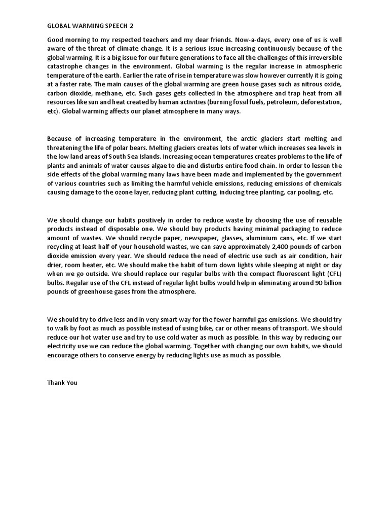 Global Warming Speech 2 Pdf Global Warming Compact Fluorescent Lamp