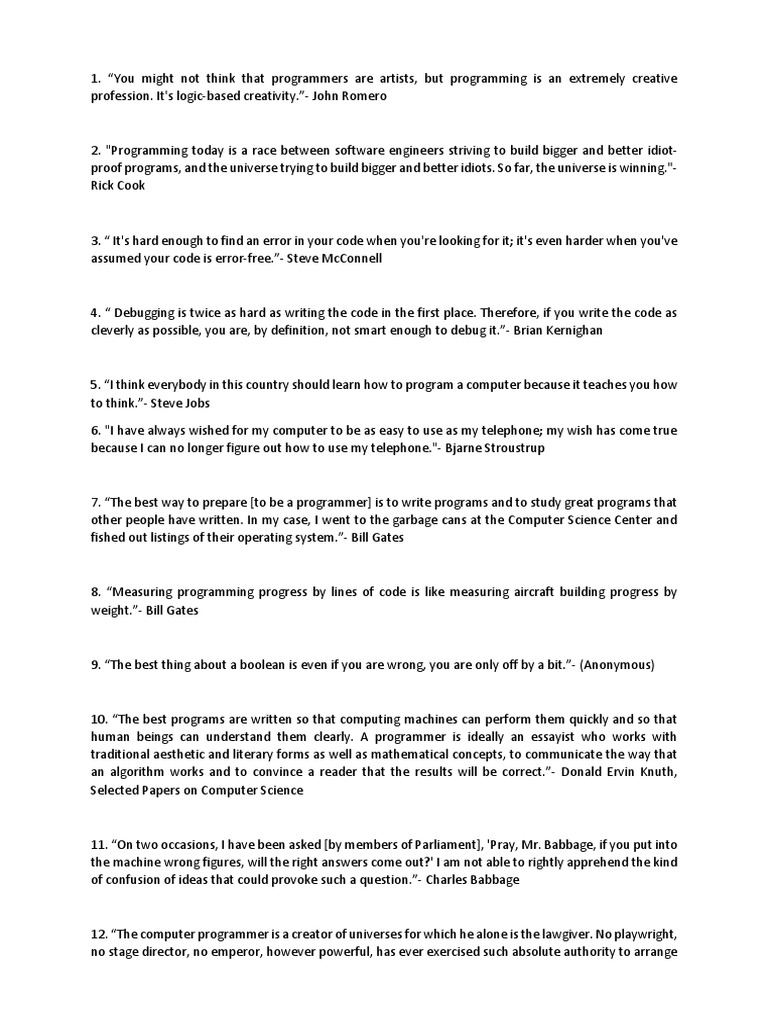 Quotes | PDF | Programmer | Computer Programming