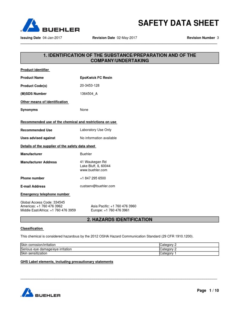 A EpoKwick-FC-Resin en | PDF | Superfund | Personal Protective Equipment