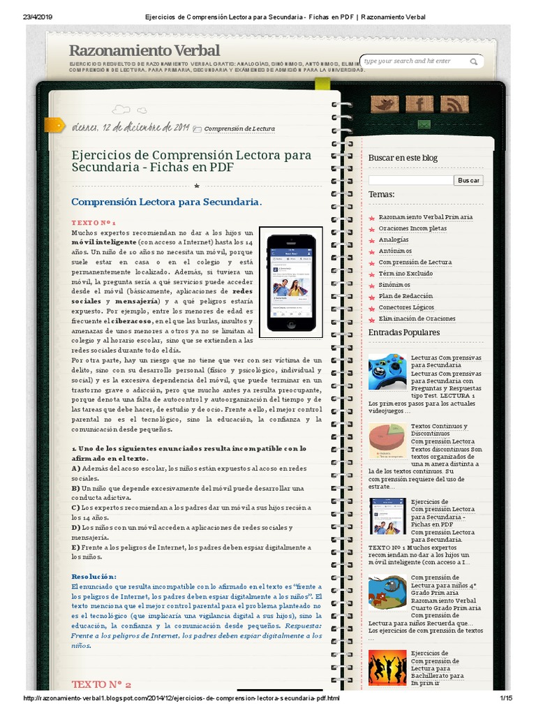 Ejercicios De Comprension Lectora Para Secundaria Publicidad Comprension Lectora