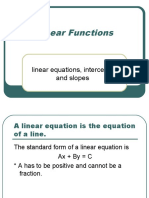 Linear Functions: Equations, Intercepts and Slopes