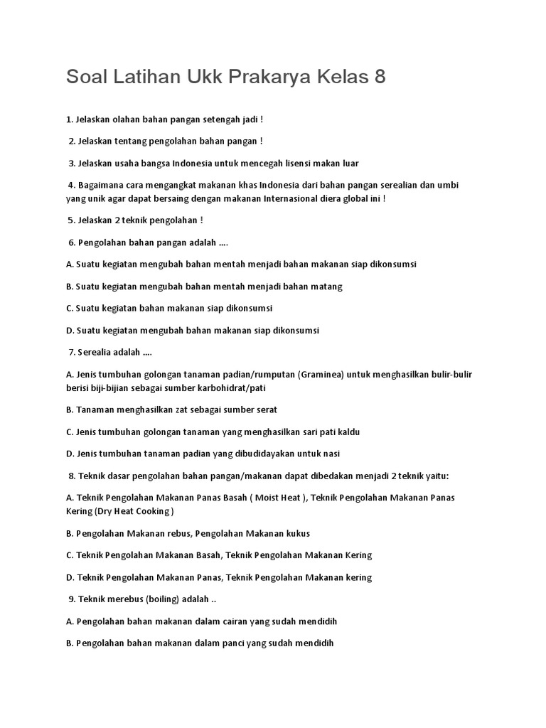 Soal Latihan Ukk Prakarya Kelas 8 Docx