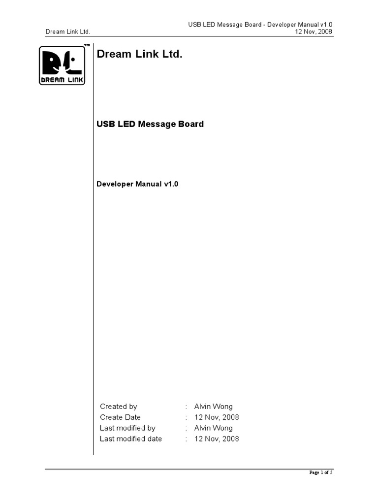 USB LED Message Board Developer Manual v1.0 PDF PDF Usb